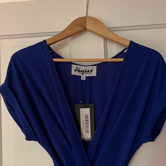 Blue midi wrap dress with elastic waist - Picture 3 of 6